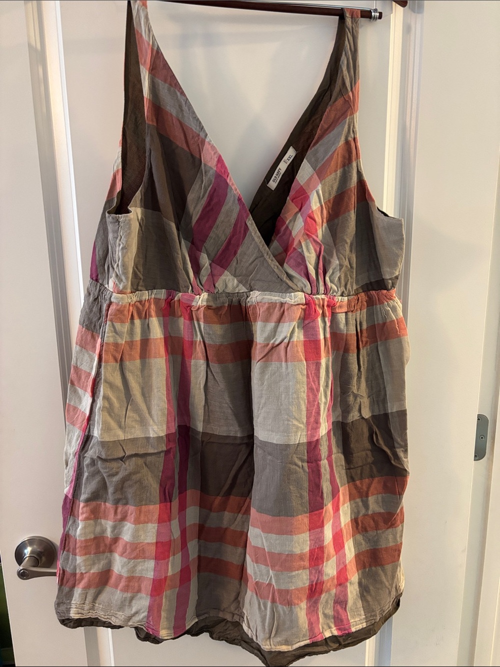 Old Navy Plaid Mini Dress in Brown, Pink, Coral